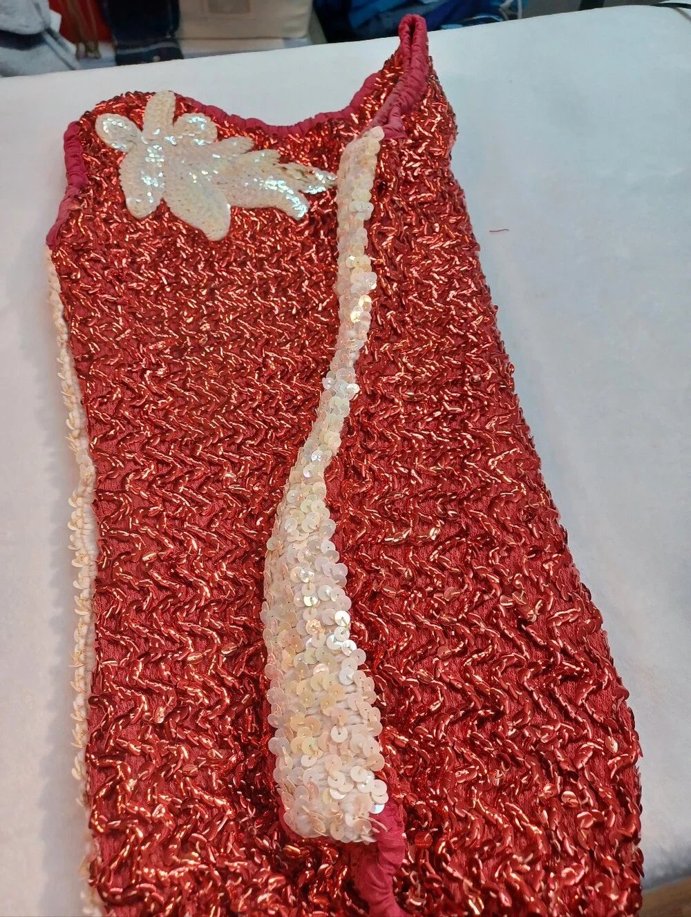 Vintage Leo's Dancewear Red Sequin Leotard Girls 12-A Floral Gymnastics Costume